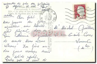 Widok z powietrza Paryża — Arc de Triomphe i Wieża Eiffla — André Leconte, Wydawnictwo d'Art, Paryż — Rewers