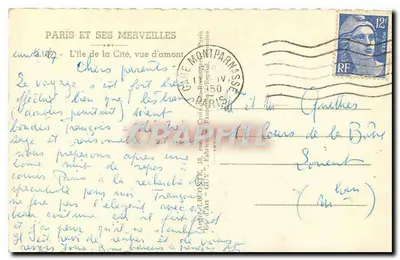 Notre-Dame w Paryżu — widok z przodu wyspy Sainte-Hélène — wydawca Guy — Rewers