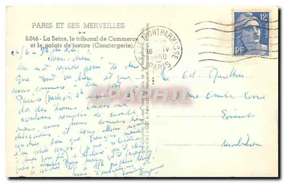 A Seine, o tribunal de Comércio e o palácio de Justiça (Conciergerie) — Paris — editor Guy — Verso