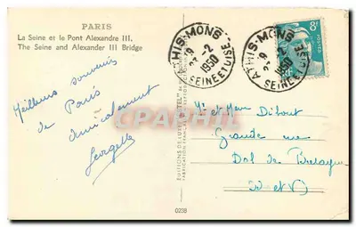 Die Seine und die Brücke Alexandre III — Paris — Éditions de Luxe Estel, n° 0238 — Rückseite