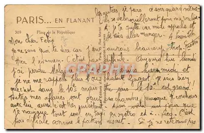 Praça da República — Paris — Edições d'Art Marlet, n° 309 — Verso