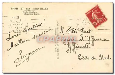 Il Panthéon a Parigi — editore Guy, n°22 della serie 'Parigi e le sue meraviglie' — Verso