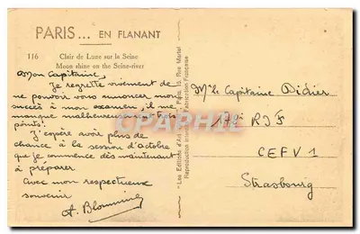 Paris... em passeio — Lua cheia sobre a Sena — Éditions Art Martel, n°116 — Verso