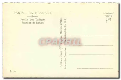 Jardim das Tuileries — Pavilhão de Rohan — Edições de Arte Martel, Paris — Verso