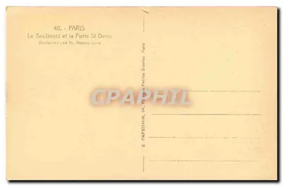 Paris — O Boulevar e a Porta Saint-Denis — Editor É. Papeghin, Paris — Verso