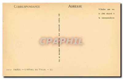 Hotel de Ville de Paris — vista panorâmica — editor LL, n° 1978 — Verso