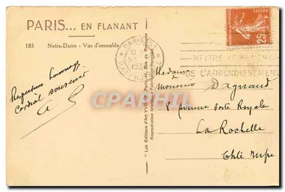 Notre-Dame w Paryżu — Widok ogólny — Les Éditions d'Art Yvon, nr 185 — Rewers
