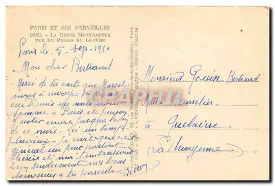 Paryż i jego cuda — Butte Montmartre widziana z Pałacu Louvre — Wydawca Guy, nr 1089 — Rewers