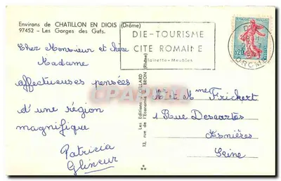 Gorge Gats — otoczenie Chatillon-en-Diois (Drôme) — Wydawnictwo J. Cellard, Bron — Rewers