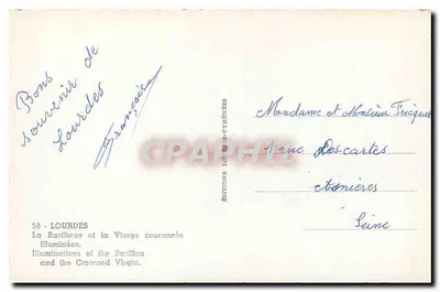 Lourdes — A Basílica e a Virgem Coroada iluminadas — Éditions du Lot-Pyrénées, n° 50 — Verso