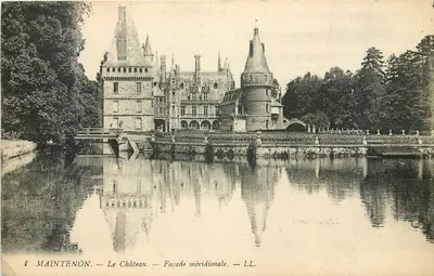 Bilhete postal antigo Maintenon — O Castelo — Fachada Meridional