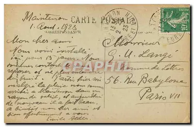 Bilhete postal antigo Maintenon — O Castelo — Fachada Meridional — Verso