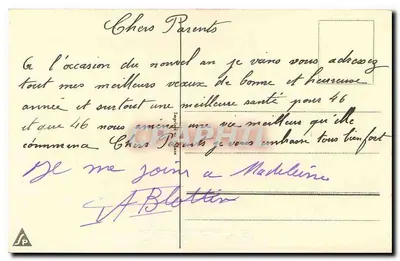 Zimowy krajobraz — zasne wioski z kościołem — tekst 'Bonne Année' — wydawca nieznany — Rewers