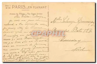 Paryż — Avenue de l'Opéra — Wydawnictwo artystyczne YVON, seria 5, nr 80 — Rewers