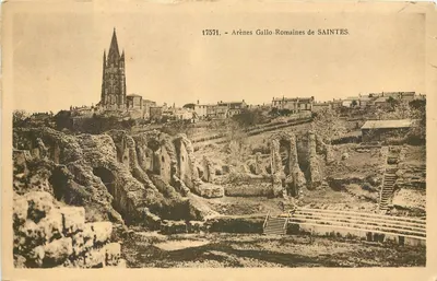 Arênes Gallo-Romanas de SAINTES — vista das ruínas e da catedral — editor desconhecido, n° 17571