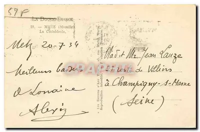 Katedra w Metz — widok z placu — wydawca Yvon, nr 28 — Rewers