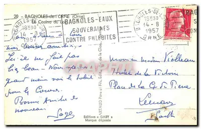Casino de Bagnoles-de-l'Orne — casal em pedalinho — Gaby, n° VI — Verso