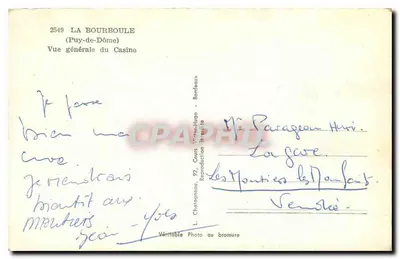 La Bourboule — Ogólny widok kasyna — L. Charagneau, 92, Cours Victor-Hugo, Bordeaux — Rewers