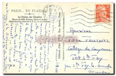 Palais de Chaillot — Widok z lotu — Éditions Françaises d'Art — Rewers