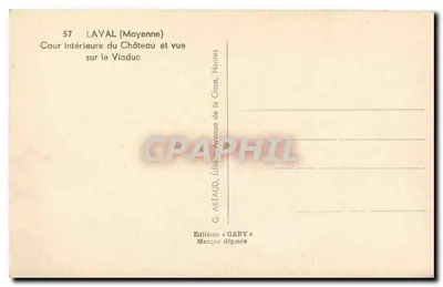 Laval (Mayenne) — Wewnętrzny dziedziniec zamku i widok na most nad jeziorem — G. ARTAUD, Éditions GABY — Rewers