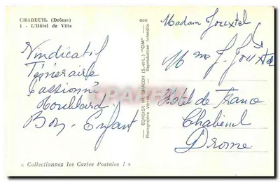 Chabeuil (Drôme) — O Hotel de Ville — Editor Combiér, n° 000 — Verso