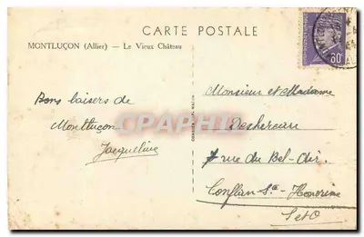 Cartolina d'epoca Montlucon Allier Il Vecchio Castello — Verso