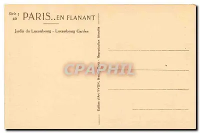 Jardim do Luxembourg — Estátua no meio de um parterre — Edição d'Art YVON, Paris — Verso