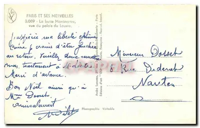 Paryż i jego cuda — 3.089 — Butówka Montmartre, widok z pałacu Louvre — Fotografia Guy — Rewers