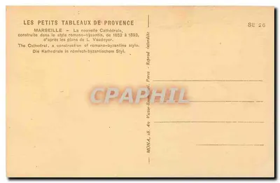 Marselha - A Nova Catedral — editor MONA, n° de série SE 26 — Verso