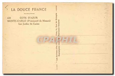 Os Jardins do Casino — Monte-Carlo (Principado de Mônaco) — Les Éditions d'Art Yvon — Verso