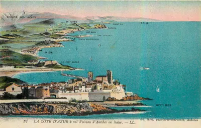 A Costa Azul vista de cima de Antibes na Itália — Ed. Niel, papelaria-merceria, Antibes