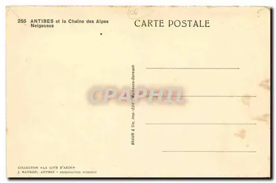 Antibes e a Cadeia das Alpes Neveadas — Coleção «A Costa do Azul» — Braun & Cie, Imp. - Mulhouse-Dornach — Verso