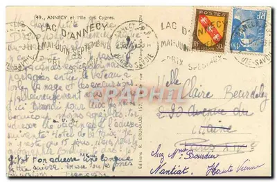 Lake Annecy — Swan Island — Éditions R. Grunaud, Lyon — Back