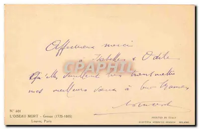 O Pássaro Morto — Greuze (1725-1805) — Edição Roberto Hoesch, Milão — Verso