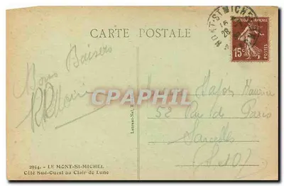 Monte-Santo-Michel — Luz da Lua — editor Laurent-Nel, n°2954 — Verso