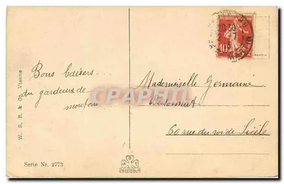 Młody para pasterzy z owcami — scena pasterska — W. R. E. & Co. Wiedeń, seria nr 2773 — Rewers