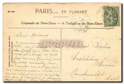 Parigi... in giro — Crepuscolo su Notre-Dame — Edizione d'Arte YVON, N° 100 — Verso