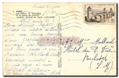 Os jardins do Trocadéro e o palácio de Chaillot — (Azéma, Boileau e Carlu) — Carteland — Verso