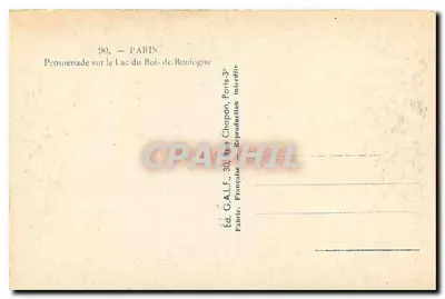 Promenade on Lake of the Bois de Boulogne — Paris — Publisher G.A.L.F., 30, rue Chapon, Paris — Back