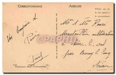 Panorama em direção a Montmartre — vista de Paris — editor Lévy et Neurdein, n° 1135 — Verso