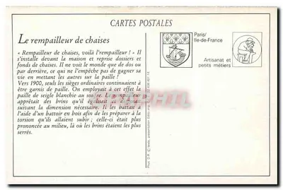 O rempaillleur de cadeiras — Os pequenos ofícios parisienses — Editor: Paris/Ile-de-France — Verso