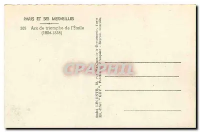 Arc de Triomphe de l'Étoile — Paris — Wydawca GUY, n° 305 — Rewers