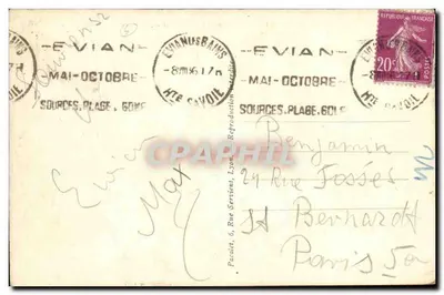 EVIAN-les-BAINS — Plaża i szczyt Dent d'Oche — P. L. — H. Sauvrie — Rewers