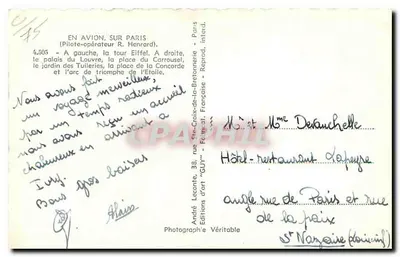 Luchtfoto van Parijs — Eiffeltoren, Louvre, Tuileriën, Triomfboog — Edities Véritable — Achterkant