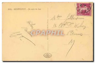 GÉRARDMER - Kąt Jeziora - Wydawnictwo V. Rader, Nancy, nr 532 — Rewers