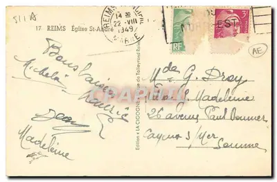 Kościół św. Andrzeja — Reims — Wydawnictwo « La Cigogne » — Rewers