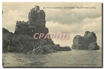 Ilha de Bréhat - Estudo de Rochas no Paon — Renault, Gilt., Paimpol, editado Vubert
