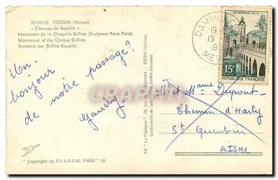 Monument van de Leeuw van Chapelle-St-Fine — Verdun (Meuse) — Ed. La Cigogne, Parijs — Achterkant