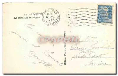 De Basiliek en de Gave — Lourdes — Uitgave P. DOUCET, n°104 — Achterkant