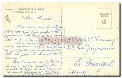 A Vale pitoresca da Sioule — Castelo de Chouvinny — Éditions du LY5, Tél. 55 - Saint-Eloy (Allier) — Verso